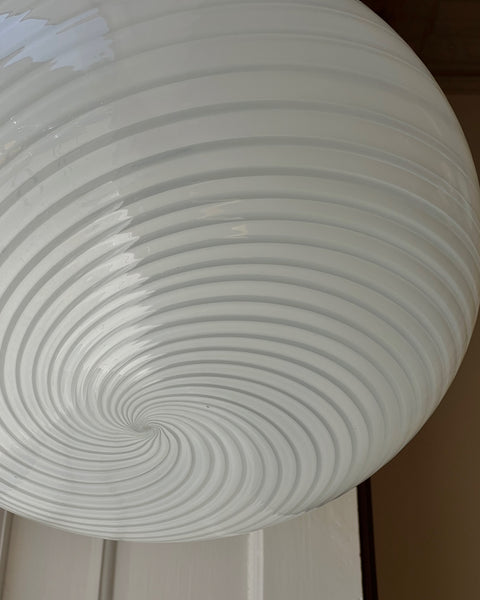 Vintage Murano oval white swirl ceiling lamp (D40)