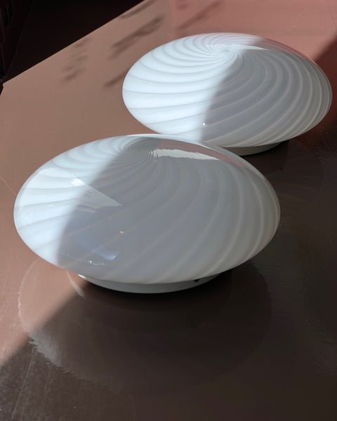 Vintage Murano white swirl ceiling/wall lamp (D29) (1 available)