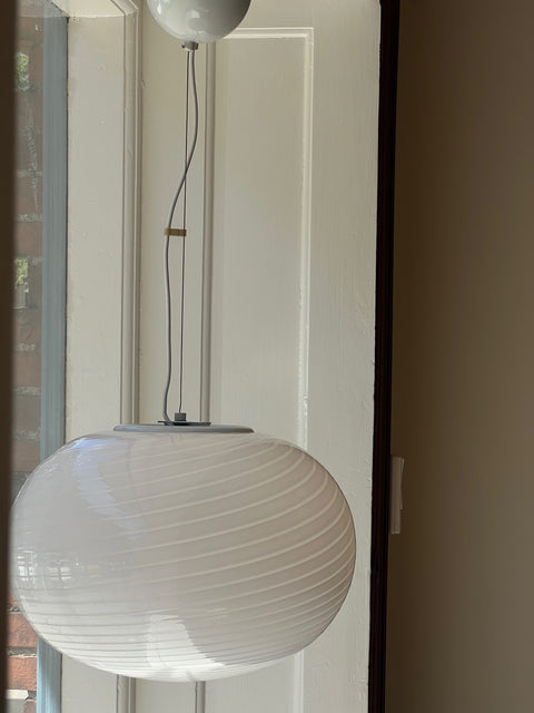 Vintage Murano oval white swirl ceiling lamp (D40)