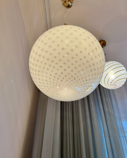Vintage round white/black dotted Murano ceiling lamp (D40)