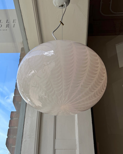 Vintage Murano white vertical pattern oval ceiling lamp (D40)