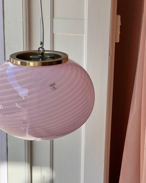 Vintage oval pink swirl Murano ceiling lamp (D40)