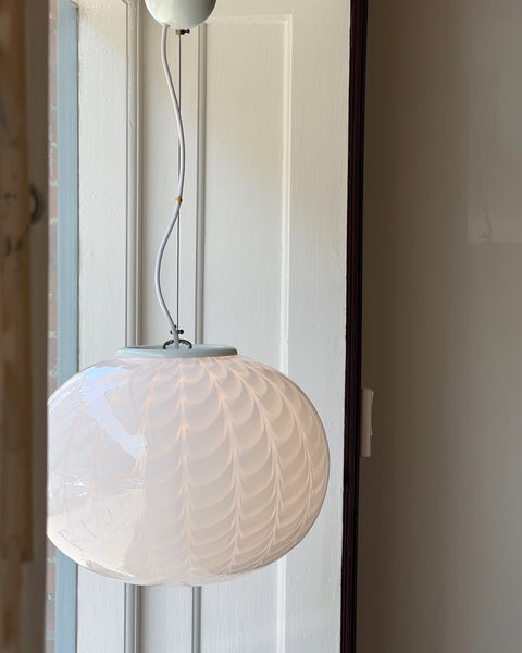 Vintage Murano oval white swirl ceiling lamp (D40)
