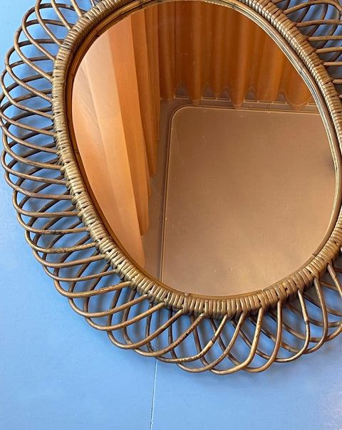 Vintage Italian mirror with rattan frame