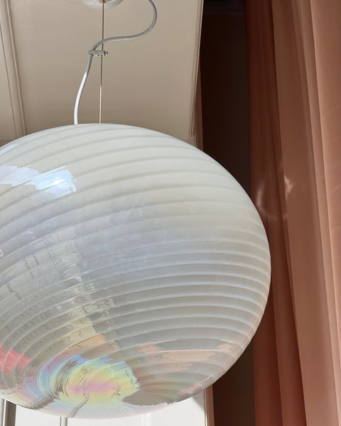 Vintage oval iridescent white swirl Murano ceiling lamp (D45)