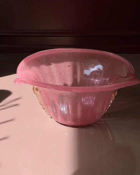Vintage large pink/golden Murano shell bowl