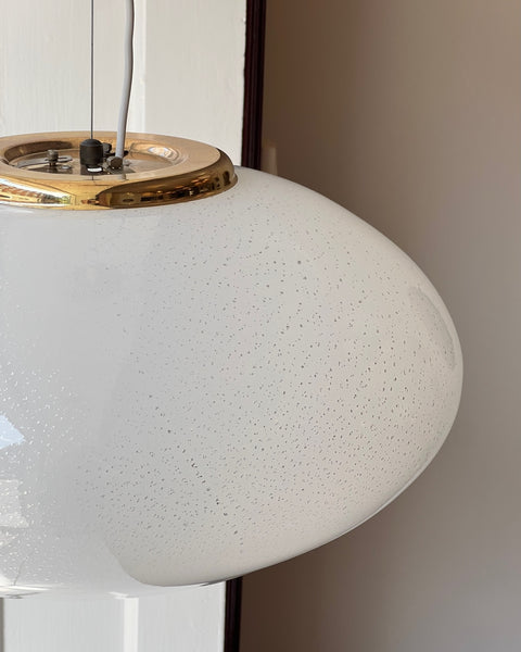 Vintage oval white / silver shimmer Murano ceiling lamp (D50)