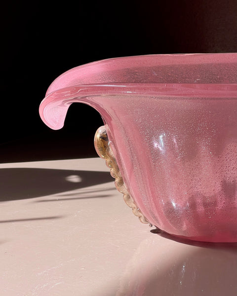 Vintage large pink/golden Murano shell bowl