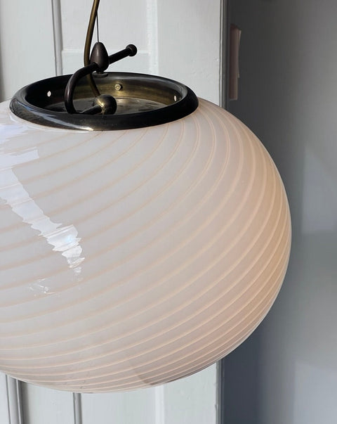 Vintage Murano oval white swirl ceiling lamp (D40)