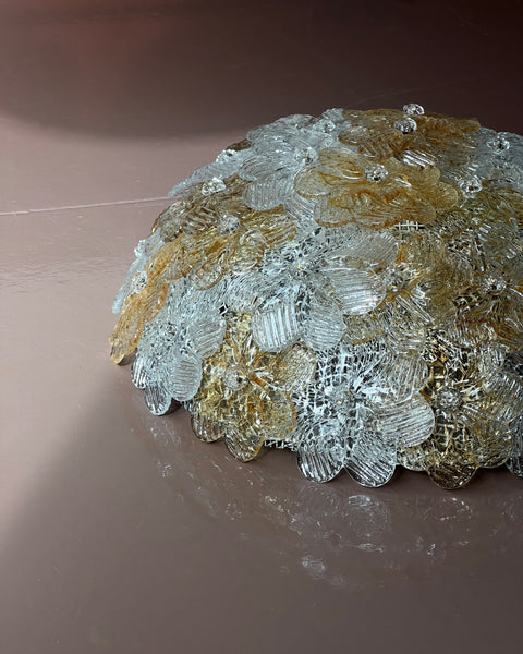 Vintage clear/golden Murano flower ceiling/wall lamp (D26)