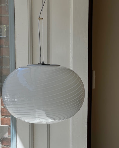 Vintage Murano oval white swirl ceiling lamp (D40)