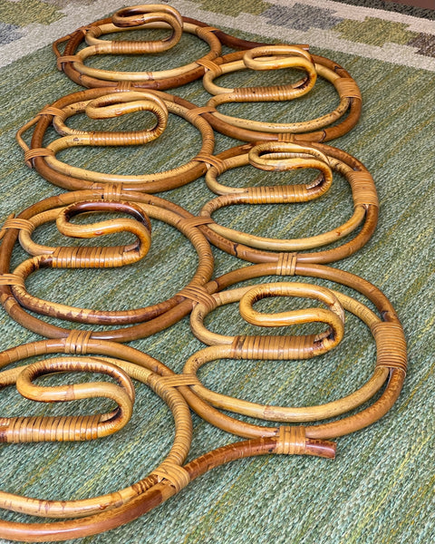 Large vintage rattan coat rack