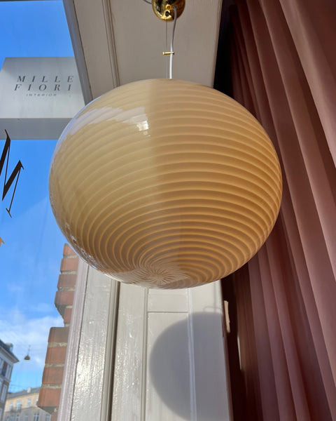 Vintage oval yellow swirl Murano ceiling lamp (D45)