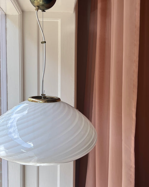 Large vintage oval white swirl Murano ceiling lamp (D50)