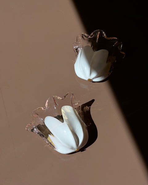 Vintage milky pink/clear Murano wall lamps