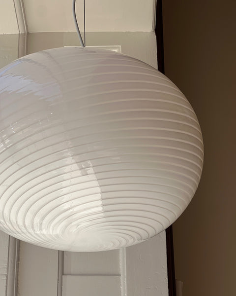 Vintage Murano oval white swirl ceiling lamp (D40)
