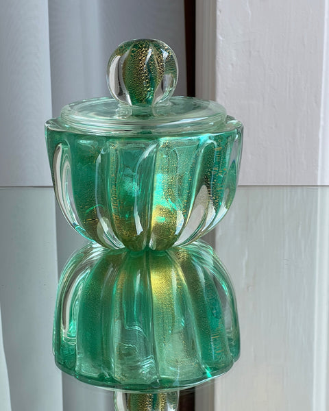 Vintage green Murano bonbonniere