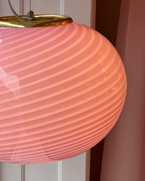 Vintage oval pink swirl Murano ceiling lamp (D45)