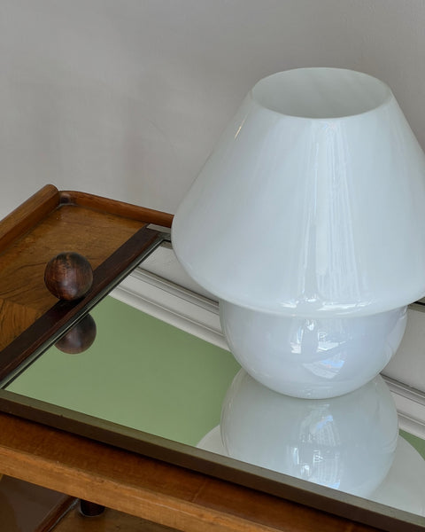 Vintage white swirl Murano mushroom table lamp