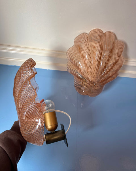 Pair of vintage pink Murano shell wall lamps