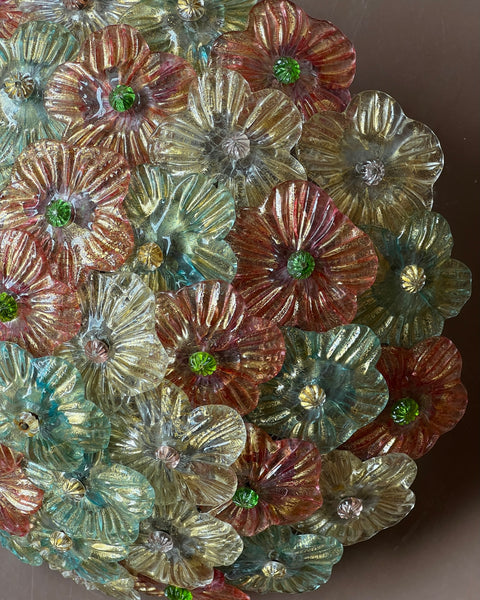 Vintage multi-coloured Murano flower ceiling/wall lamp (D36)