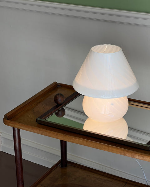Vintage white swirl Murano mushroom table lamp