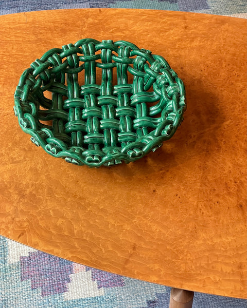 Vintage green ceramic basket