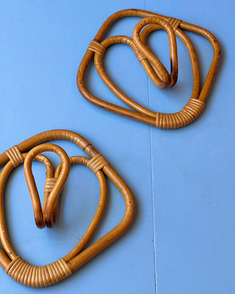 Set of vintage rattan coat hooks