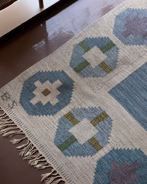 Vintage flat weave rug by Birgitta Södergren (BS)