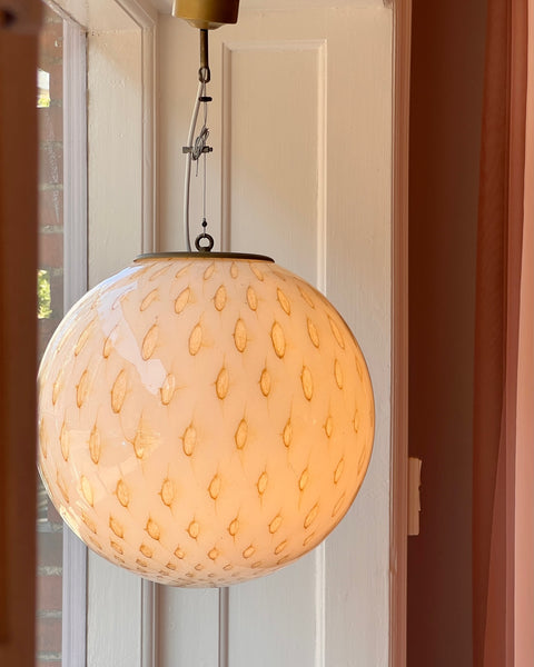 Vintage round white/gold dotted Murano ceiling lamp (D40)