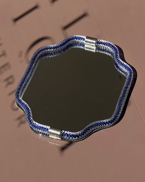 Vintage Italian mirror with twisted clear/blue glass frame