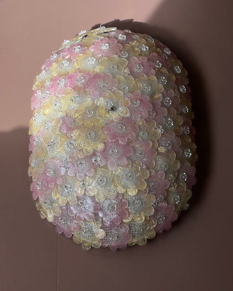 Large vintage pink/clear/golden Murano flower ceiling lamp (W60x39)