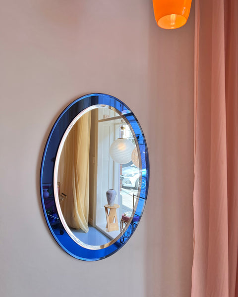 Vintage Italian mirror with blue mirror frame