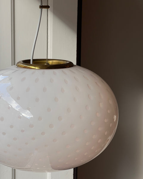 Vintage Murano white dotted oval ceiling lamp (D40)