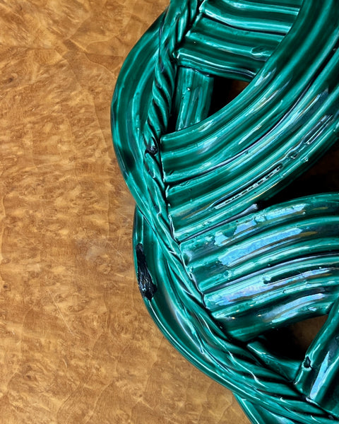 Vintage green ceramic basket