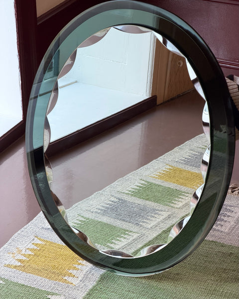Vintage Italian mirror with faceted green mirror frame
