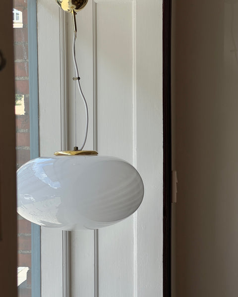 Vintage Murano oval white swirl ceiling lamp (D40)