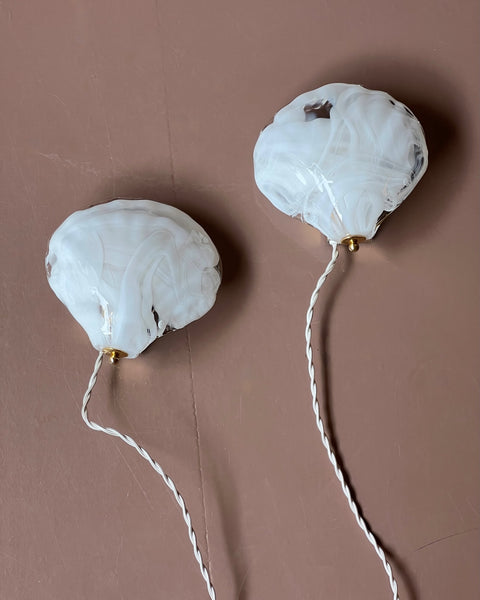 Vintage milky white/clear Murano wall lamps (sold as a pair)