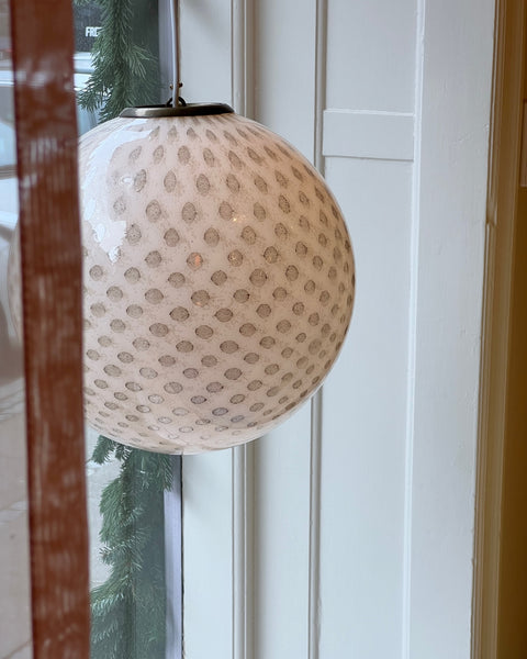 Vintage round white/black dotted Murano ceiling lamp (D40)