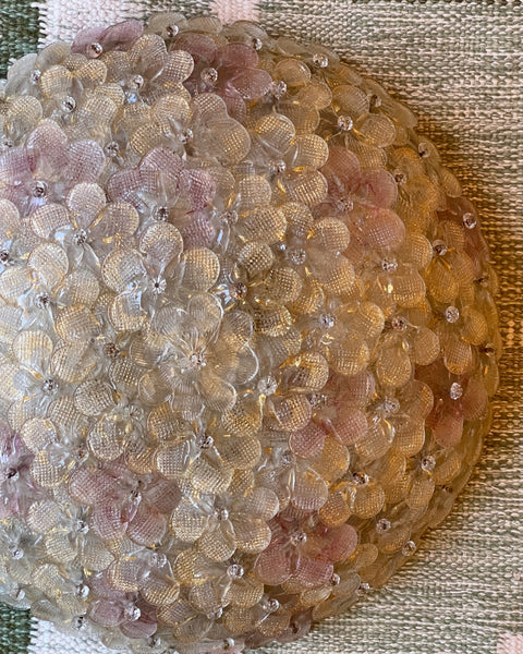 Vintage pink/clear/golden Murano flower ceiling/wall lamp (D46)