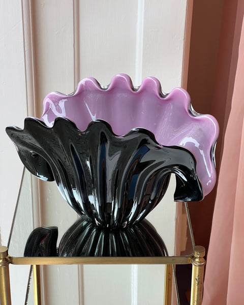 Vintage opal pink / black Murano shell bowl (Large)