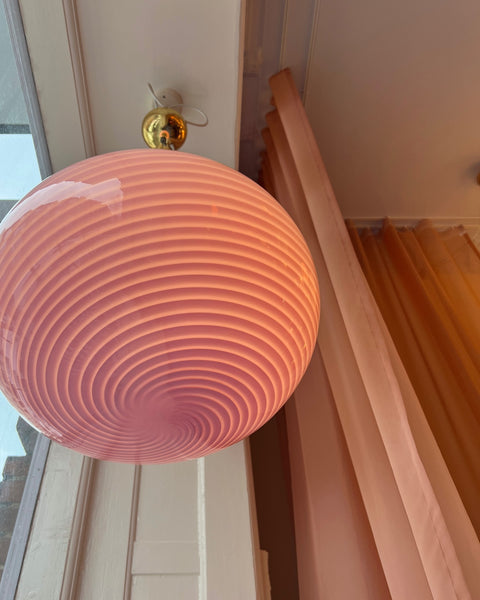 Vintage oval pink swirl Murano ceiling lamp (D45)