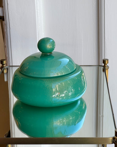 Vintage large green / golden Murano bonbonniere