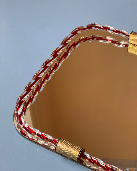 Vintage Italian mirror with twisted clear/red glass frame