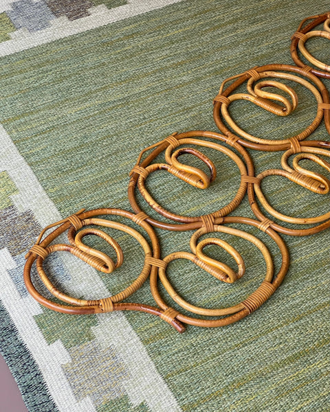 Large vintage rattan coat rack