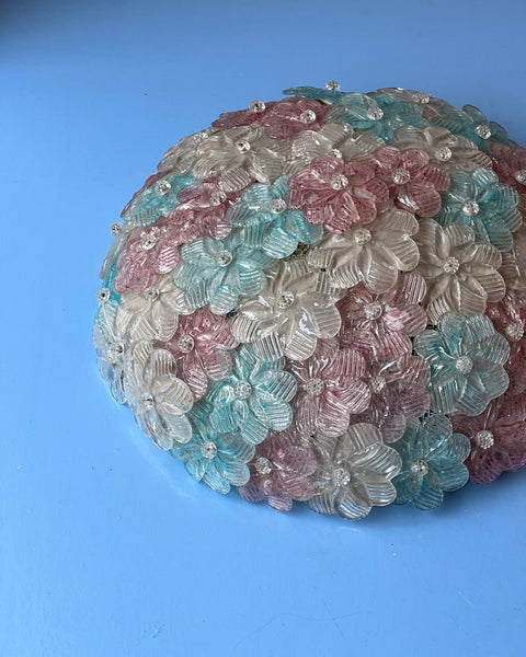 Vintage pink/blue/clear Murano flower ceiling/wall lamp (D38)