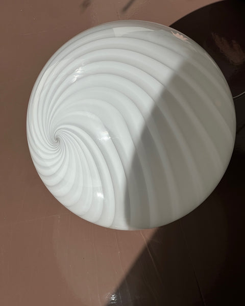 Vintage round white swirl Murano ceiling lamp (D45)