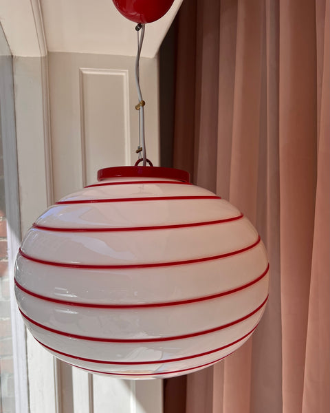 Vintage Murano oval red/white swirl ceiling lamp (D45)