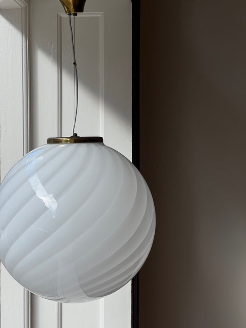 Vintage round white swirl Murano ceiling lamp (D45)
