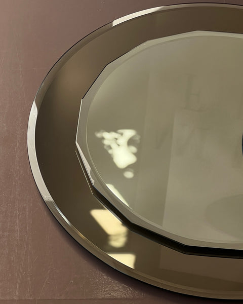Vintage Italian round mirror with golden brown mirror frame